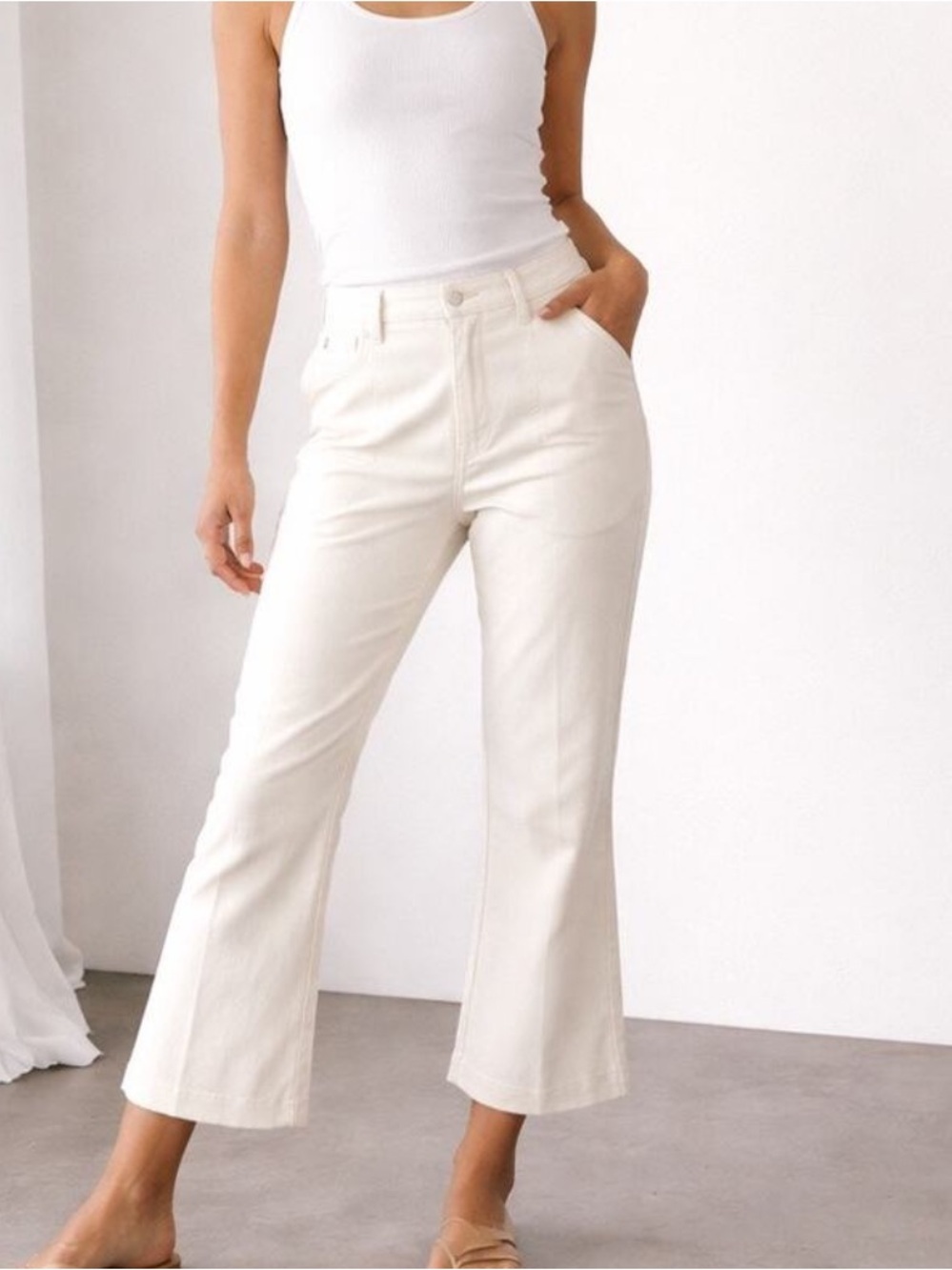 Liverpool Hannah Crop Flare Cream Jeans, size 14/31